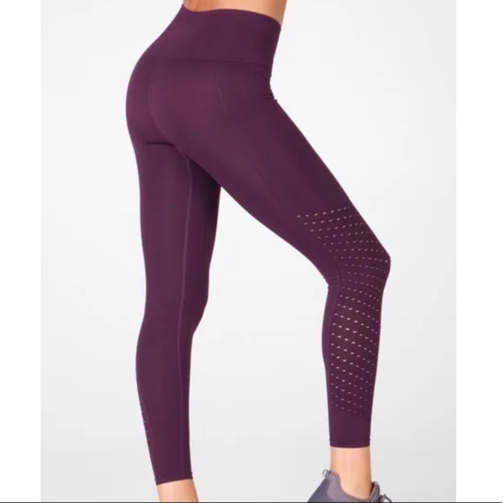 Fabletics Sync high waisted perforated 7/8 plum colored leggings, new